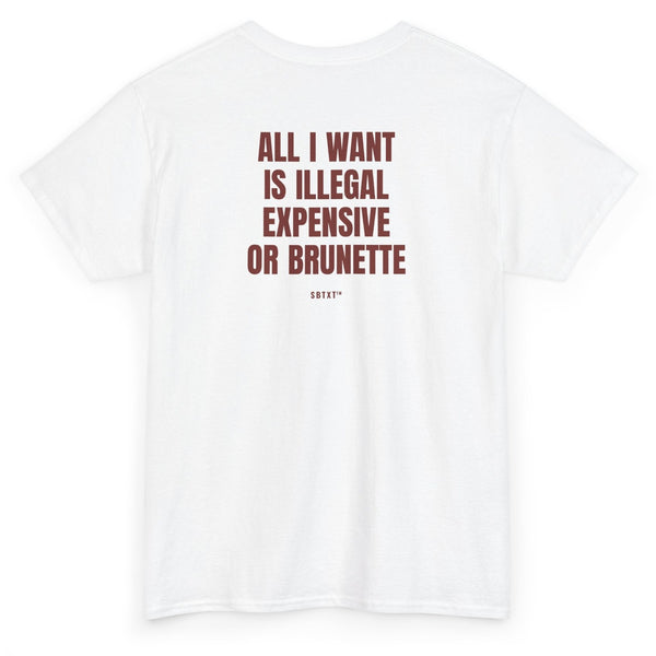 The All I Want Is Illegal Expensive or Brunette Tee - back