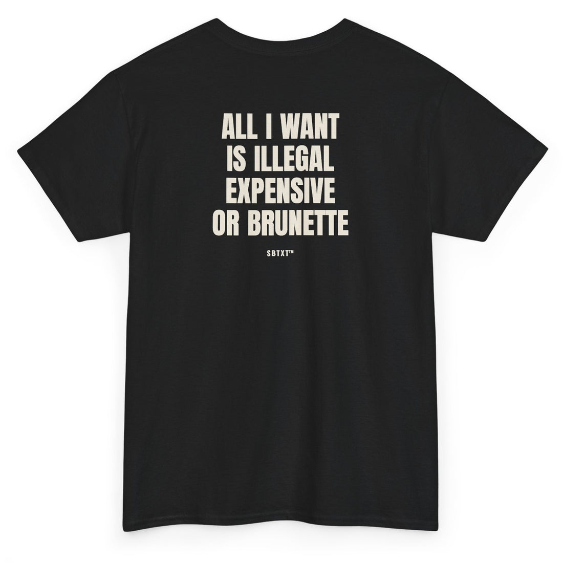 The All I Want Is Illegal Expensive or Brunette Tee - back, black