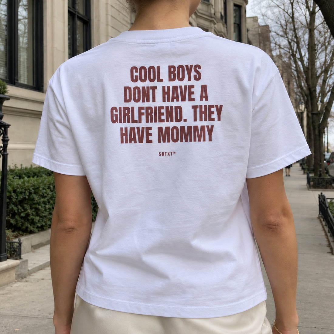 The Cool Boys Have Mommy Tee - worn, street photo