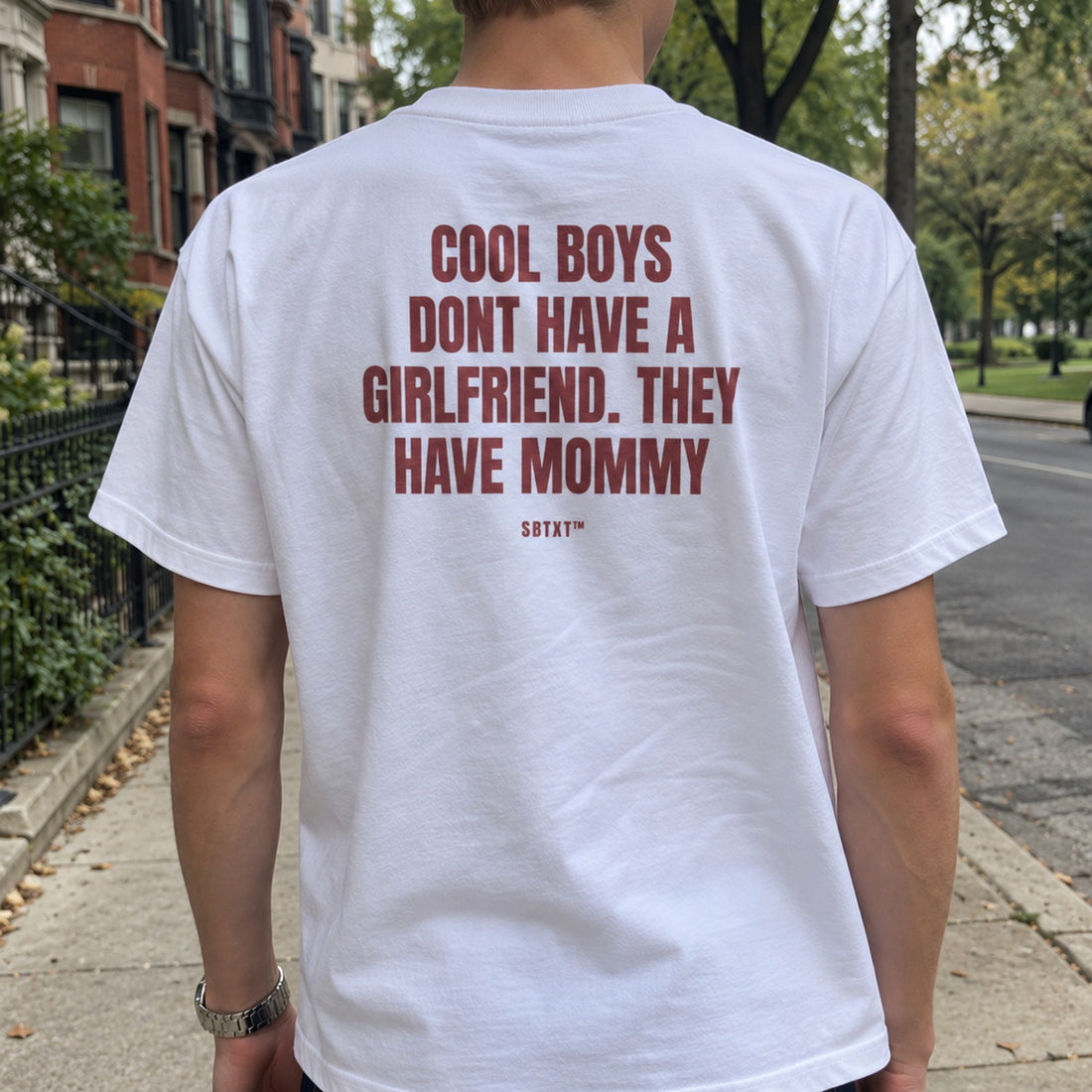 The Cool Boys Have Mommy Tee - worn, second street photo