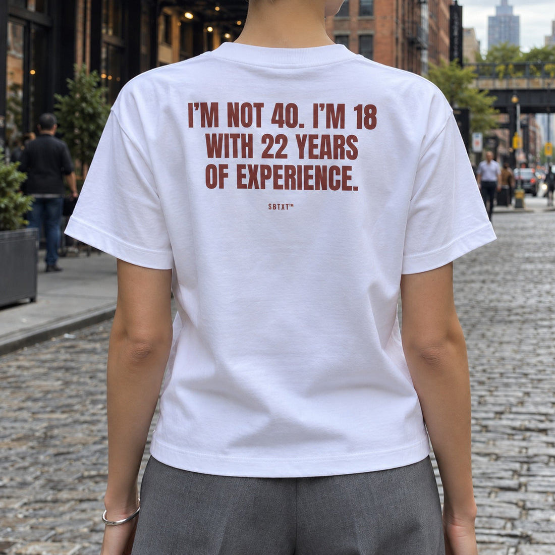 The I'm Not 40 Tee - worn, street photo