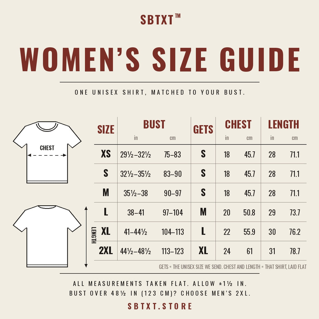 The I'm Not 40 Tee - size guide, women's