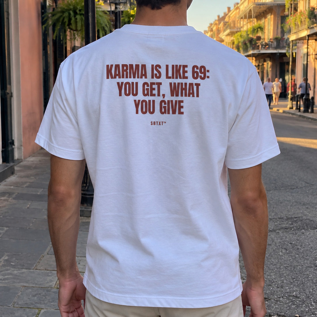 The Karma Is Like 69 Tee - worn, second street photo