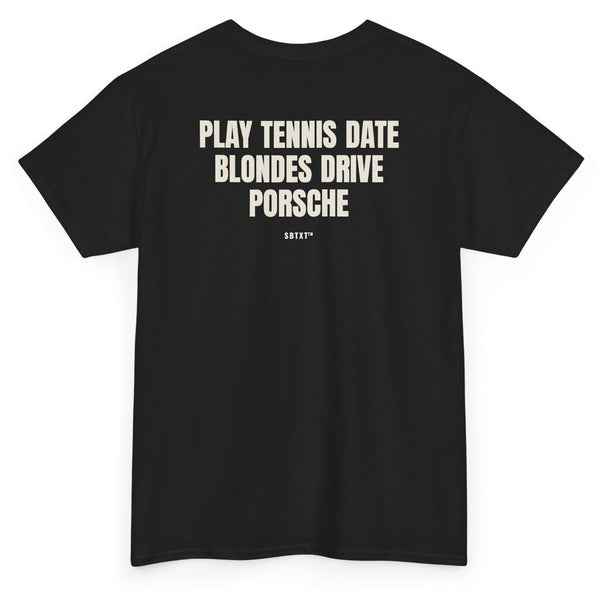 The Play Tennis Date Blondes Tee - back, black